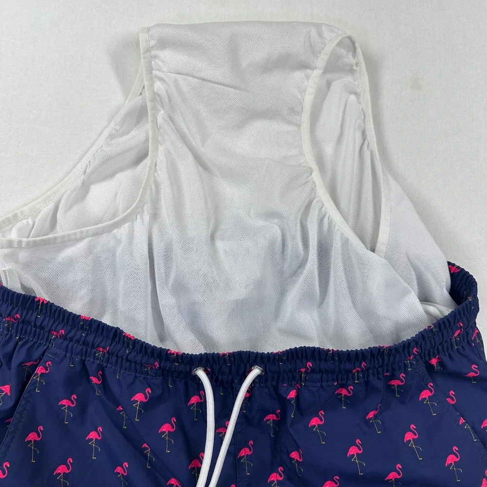 New Public Art Swim Trunks Sz Medium Navy Blue Pink Flamingo Liner Board Shorts‎